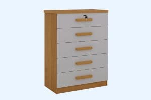 Cômoda Tulsa – 5 Gavetas – 100% MDF – 85 cm de Largura x 116 cm de Altura – Cinamomo/Off White