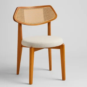 Kit 2 Cadeiras Telinha Colmeia Madeira Maciça Linho Bege