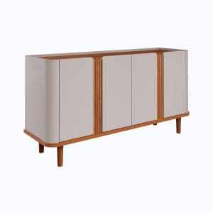 Buffet Charlotte 1,53m Off-White Cinamomo 4 Portas Detalhe Ripado