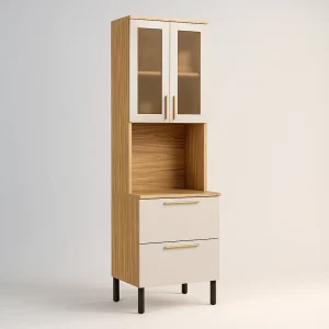 Paneleiro Micro-ondas Florença 66cm Portas Basculantes Pistão a Gás Amêndoa Off-White