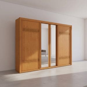 Guarda-Roupa Casal 4 Portas Mistas Petrarca Correr e Abrir com Espelho Sapateira 100% MDF Frisado 2,78m Rubi