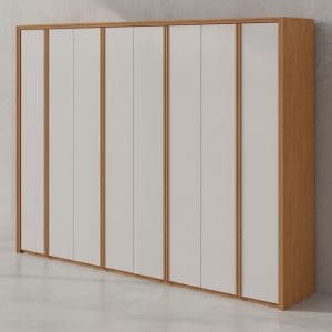 Guarda-Roupa Casal 8 Portas Logan com Sapateira 6 Gavetas 100% MDF 2,70m Amêndoa Off-White