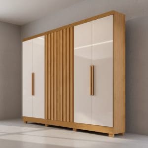 Guarda-Roupa Casal 6 Portas Cabo Frio Ripado 2 Gavetas 100% MDF 1,80m Nature Off-White