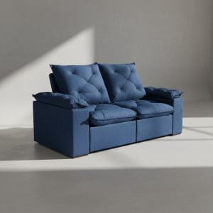 Sofá Retrátil e Reclinável Grécia 2,00m 2 Lugares Espuma D26 Veludo Azul