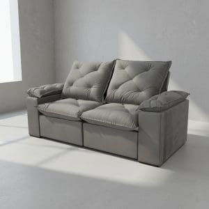 Sofá Retrátil e Reclinável Grécia 2,00m 2 Lugares Espuma D26 Veludo Cinza