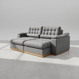 Sofá Retrátil e Reclinável Coliseu 2,50m 3 Lugares Molas Ensacadas Espuma Soft28 Veludo Cinza