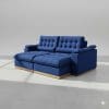 Sofá Retrátil e Reclinável Coliseu 2,50m 3 Lugares Molas Ensacadas Espuma Soft28 Veludo Azul
