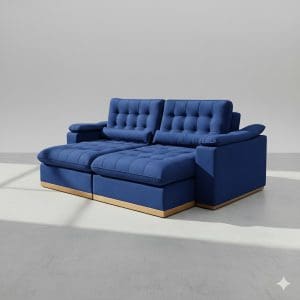 Sofá Retrátil e Reclinável Coliseu 2,50m 3 Lugares Molas Ensacadas Espuma Soft28 Veludo Azul